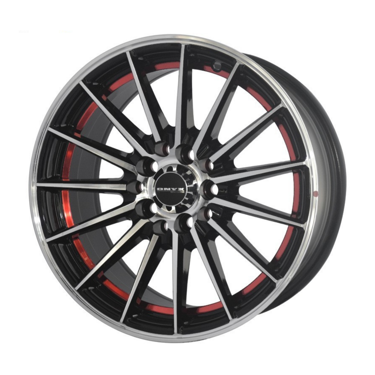 15 Inches Alloy Wheel Onyx WMS07G Black Glossy & Polished Metal w Red